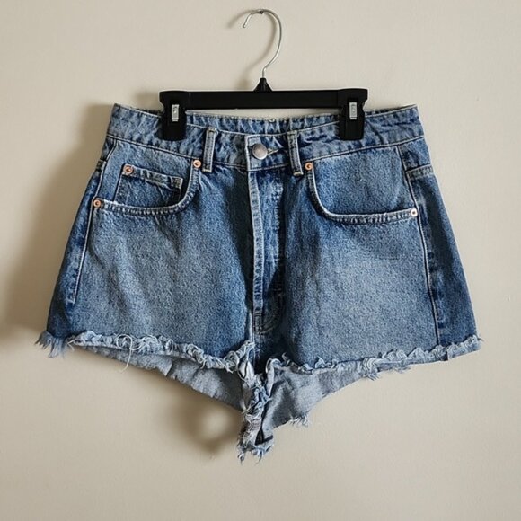 Raey 100 Percent Cotton Jean Shorts Daisy Dukes Womens 26 Faryed Hem Button Fly - Picture 1 of 6